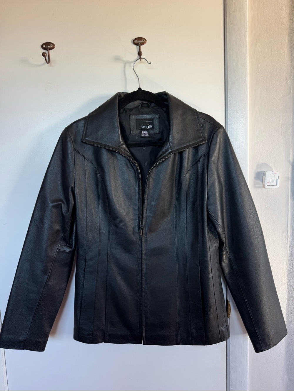 East 5th Black Leather Bomber Jacket